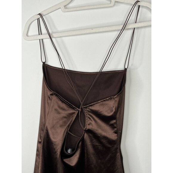 H&M Divided Brown Satin Mini Dress Women’s Medium Sleeveless Slip Party Outfit - Picture 7 of 12